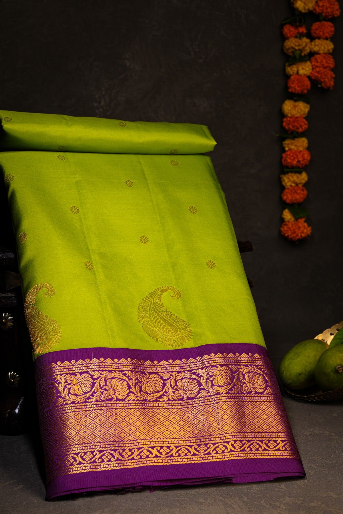 Gadwal Silk Parrot Green Saree