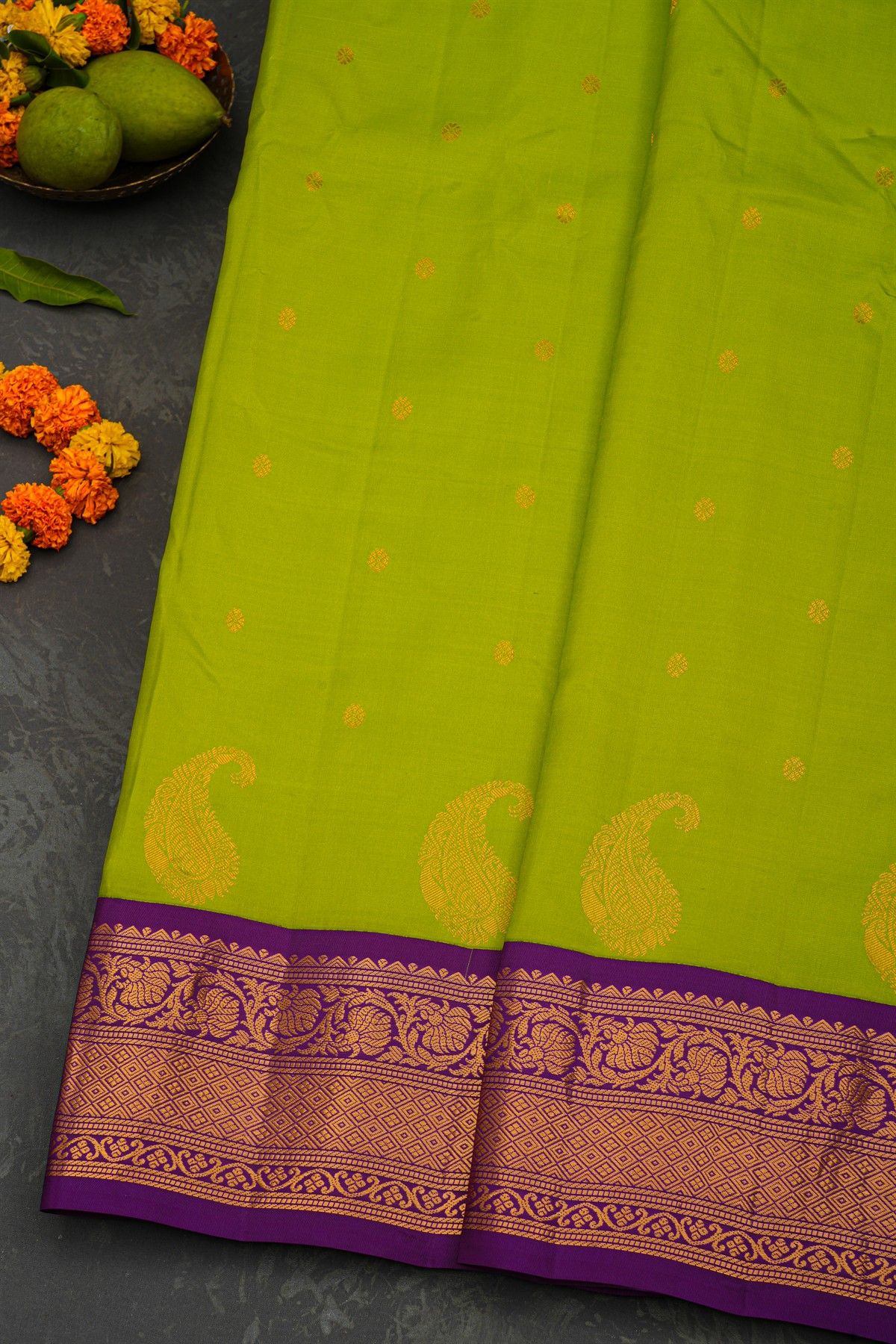 Gadwal Silk Parrot Green Saree