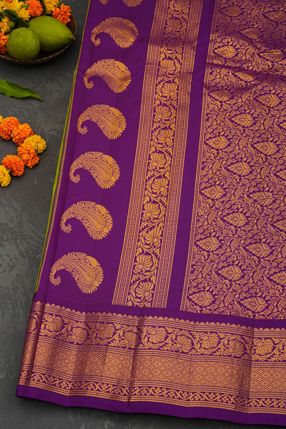 Gadwal Silk Parrot Green Saree