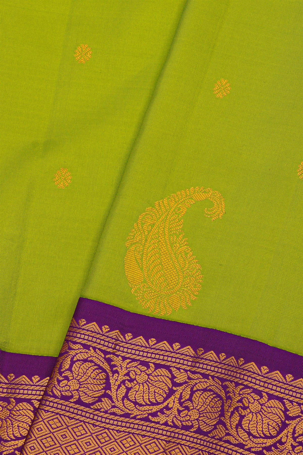 Gadwal Silk Parrot Green Saree