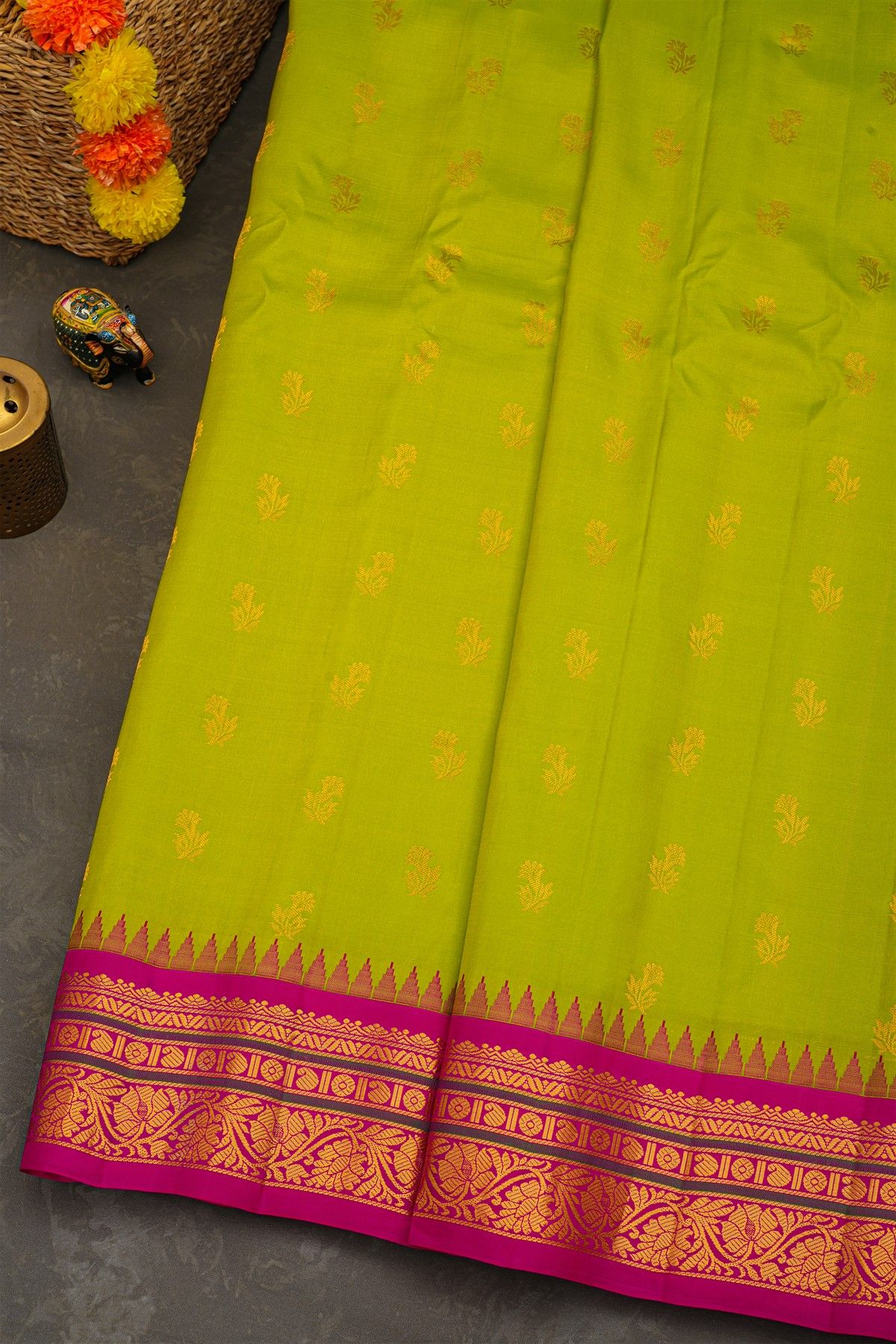 Gadwal Silk Parrot Green Saree