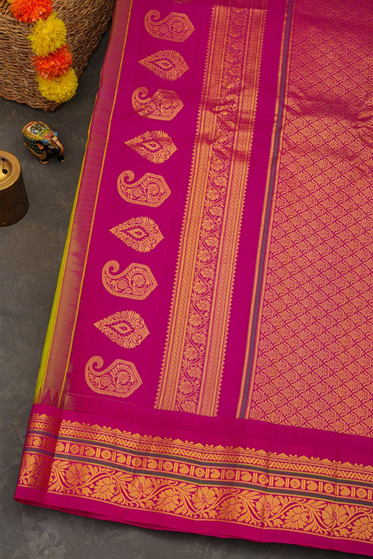 Gadwal Silk Parrot Green Saree