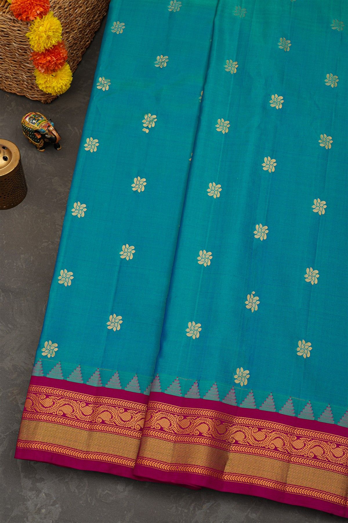 Gadwal Silk Sea Blue Saree
