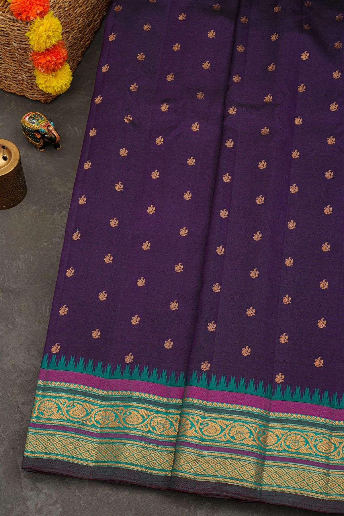 Gadwal Silk Navy Blue Saree