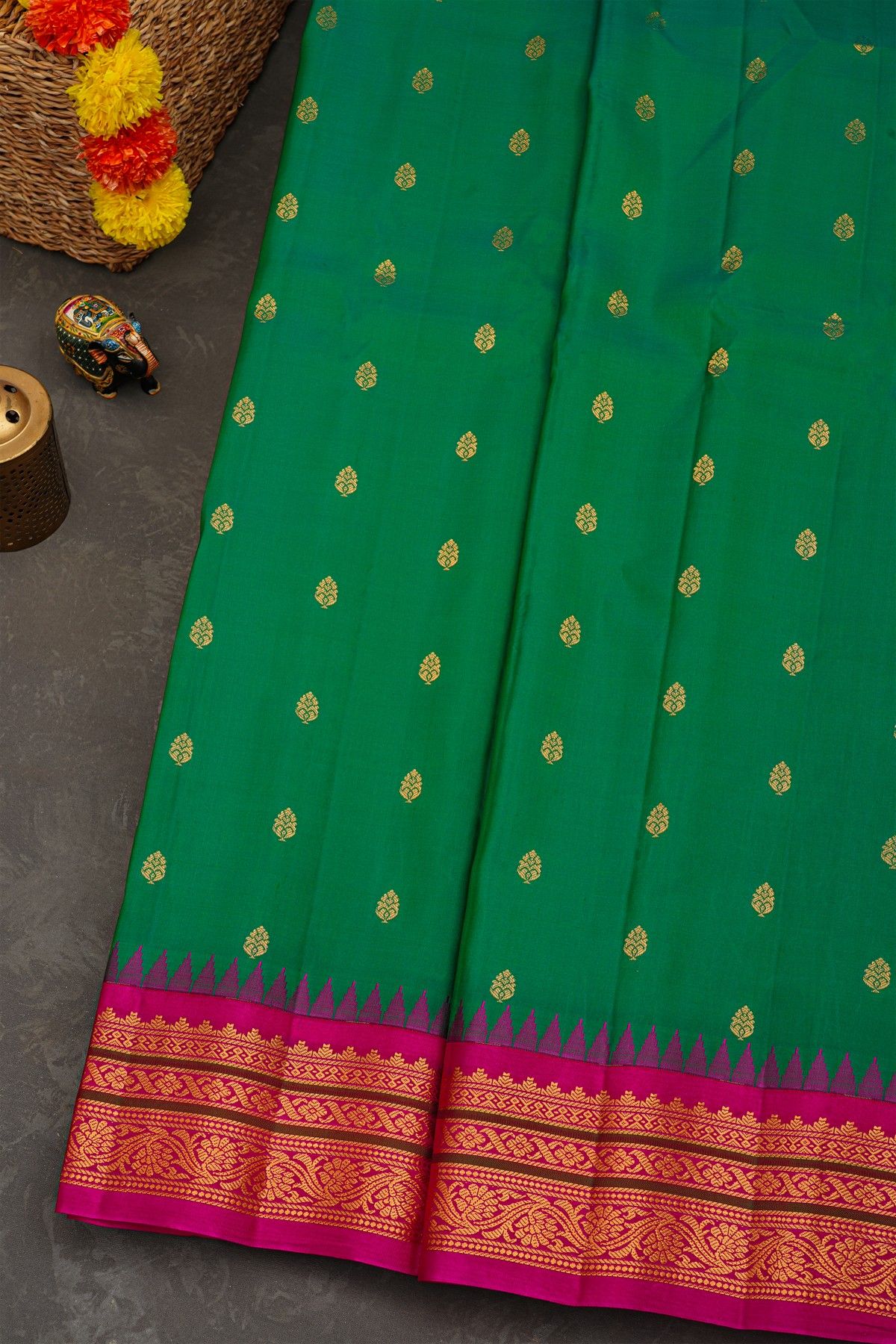 Gadwal Silk Bottle Green Saree