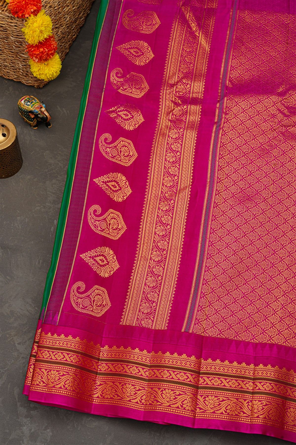 Gadwal Silk Bottle Green Saree