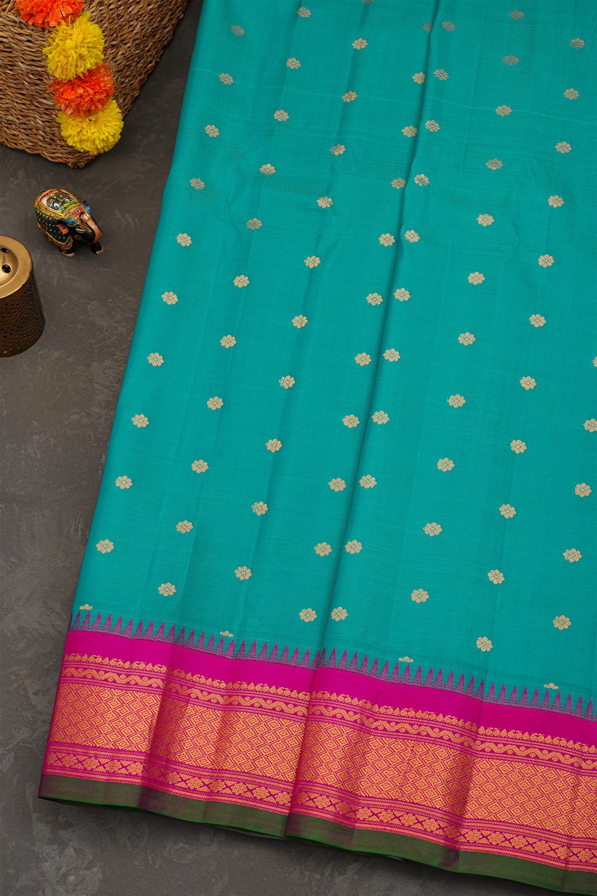 Gadwal Silk Sea Blue Saree