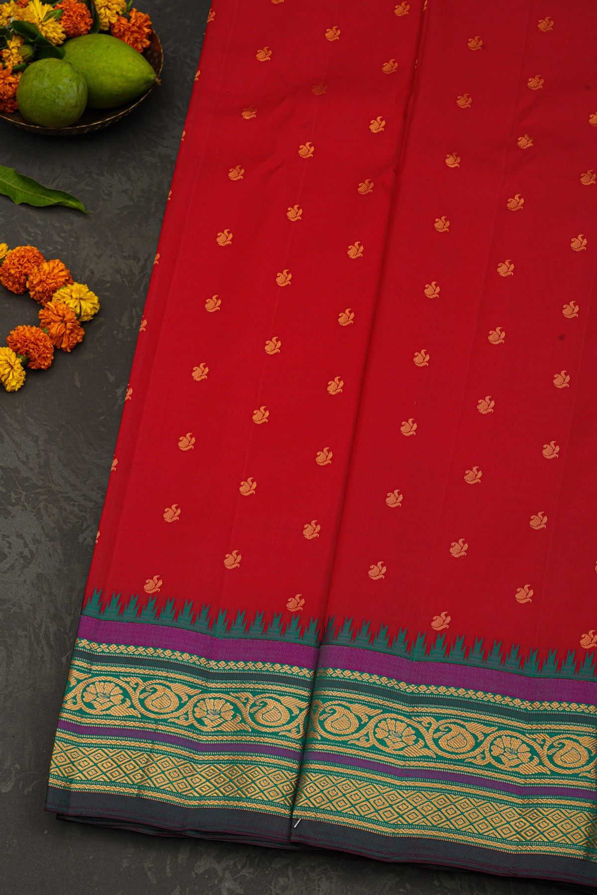 Gadwal Silk Red Saree