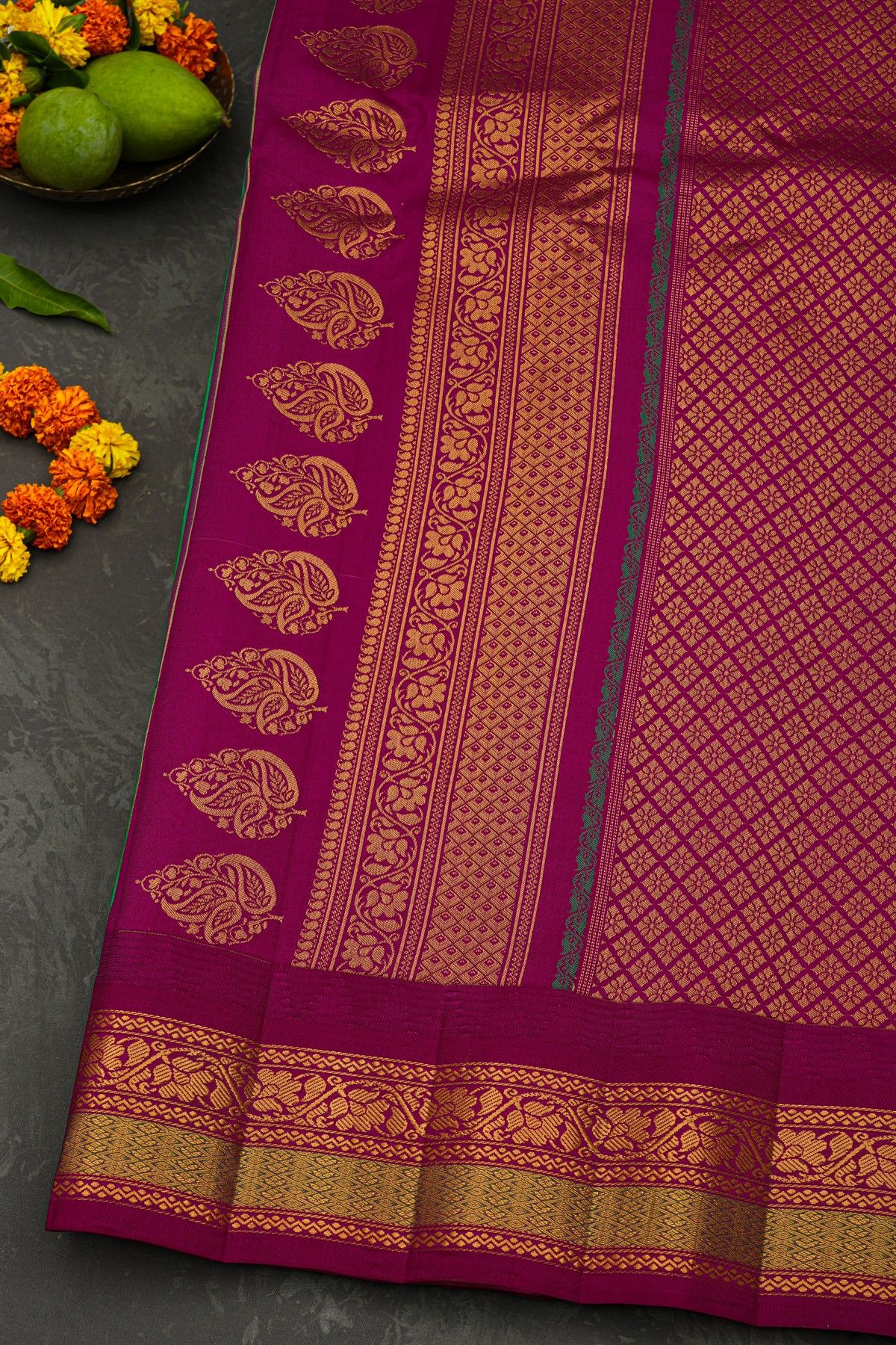Gadwal Silk Parrot Green Saree