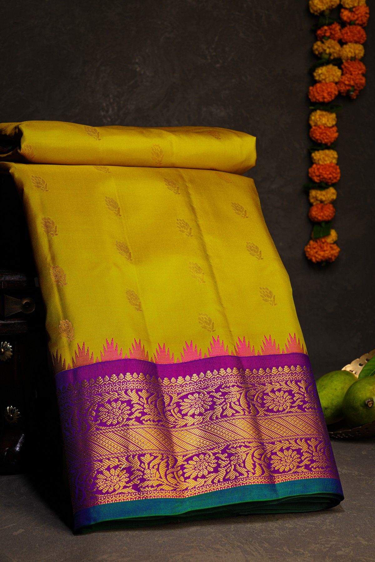 Gadwal Silk Mustard Yellow Saree