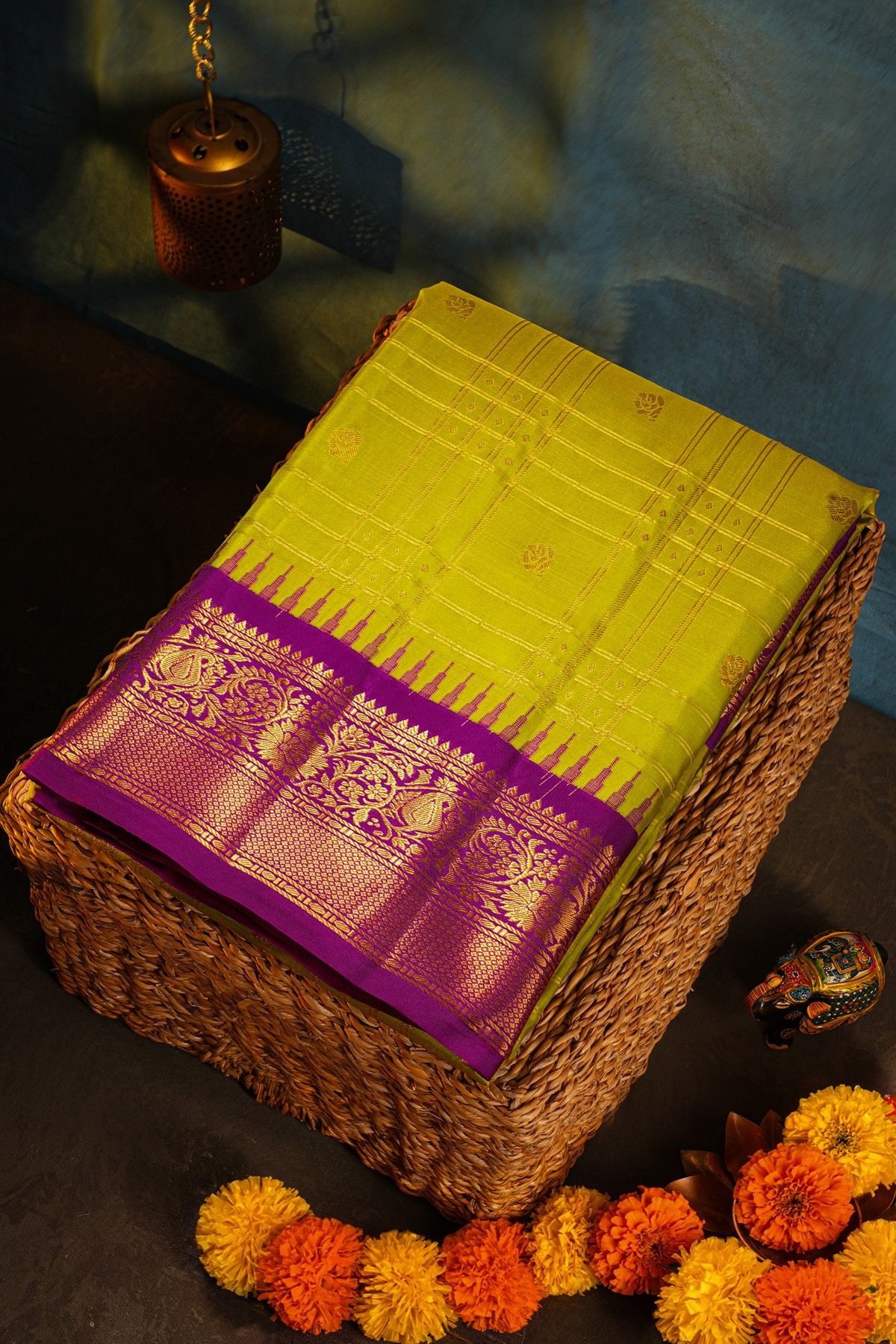 Gadwal Silk Parrot Green Saree