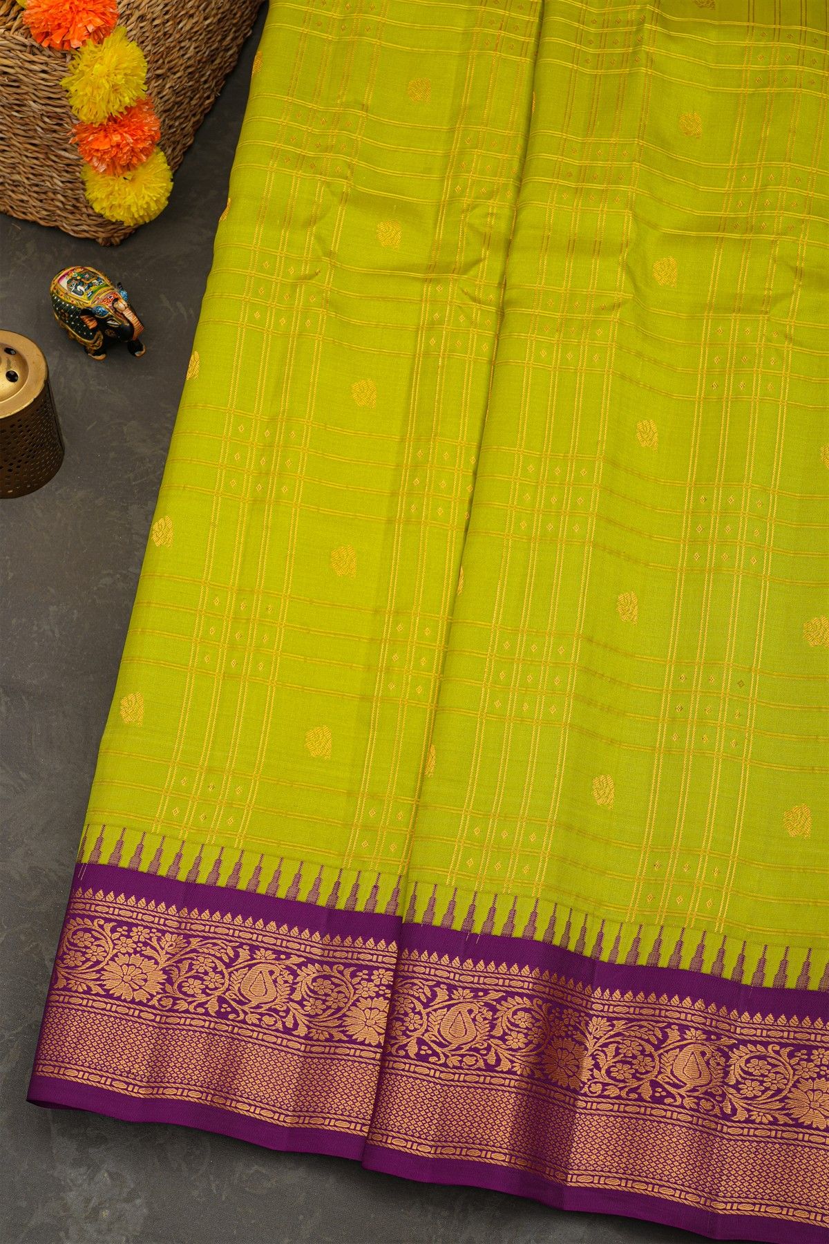 Gadwal Silk Parrot Green Saree