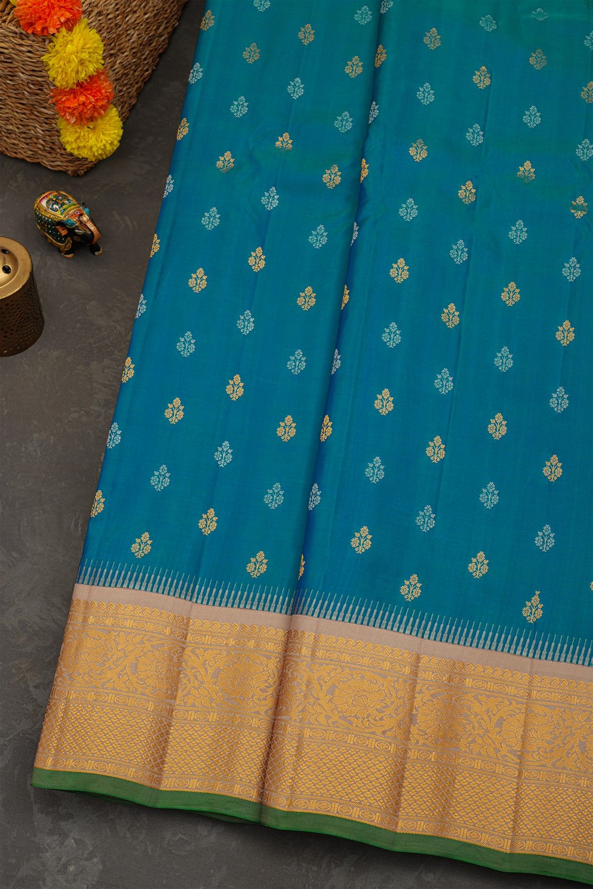 Gadwal Silk Peacock Blue Sare