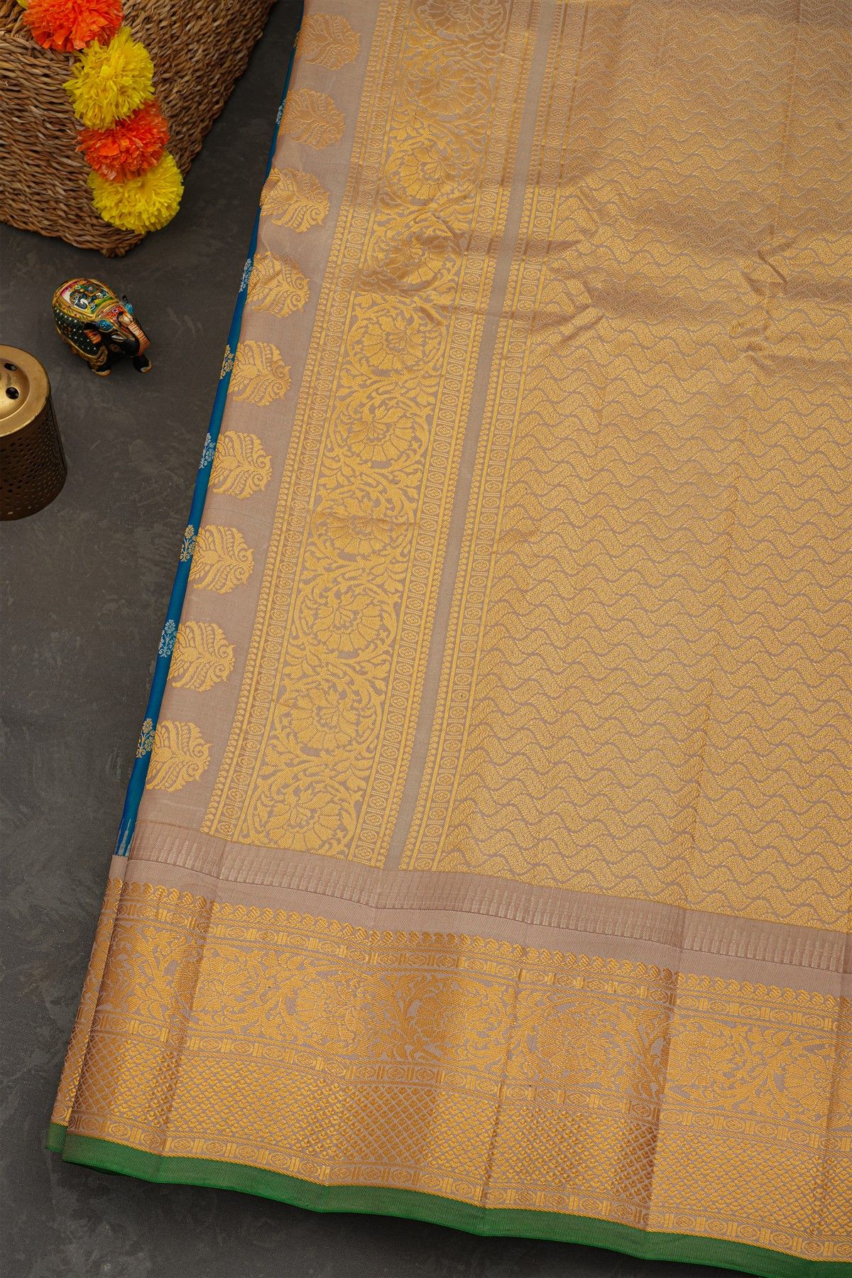Gadwal Silk Peacock Blue Sare