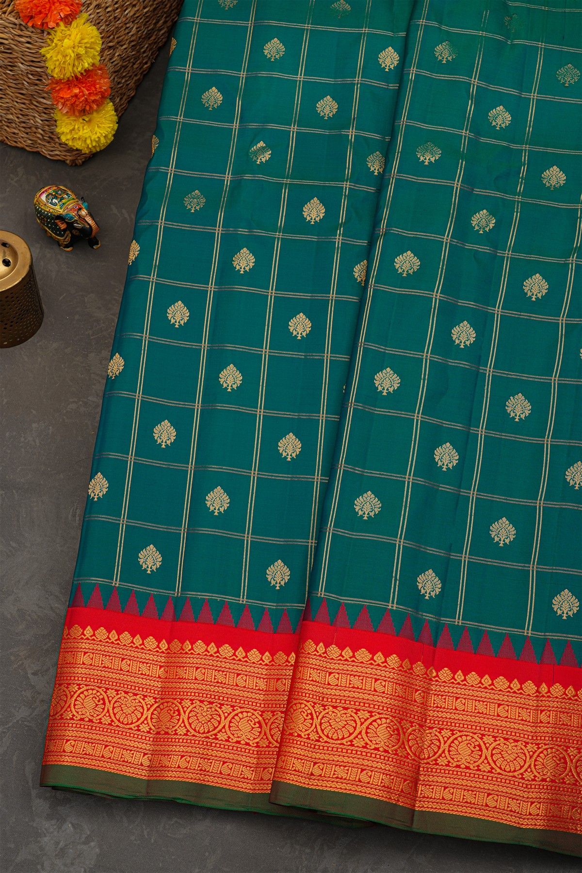 Gadwal Silk Teal Blue Saree
