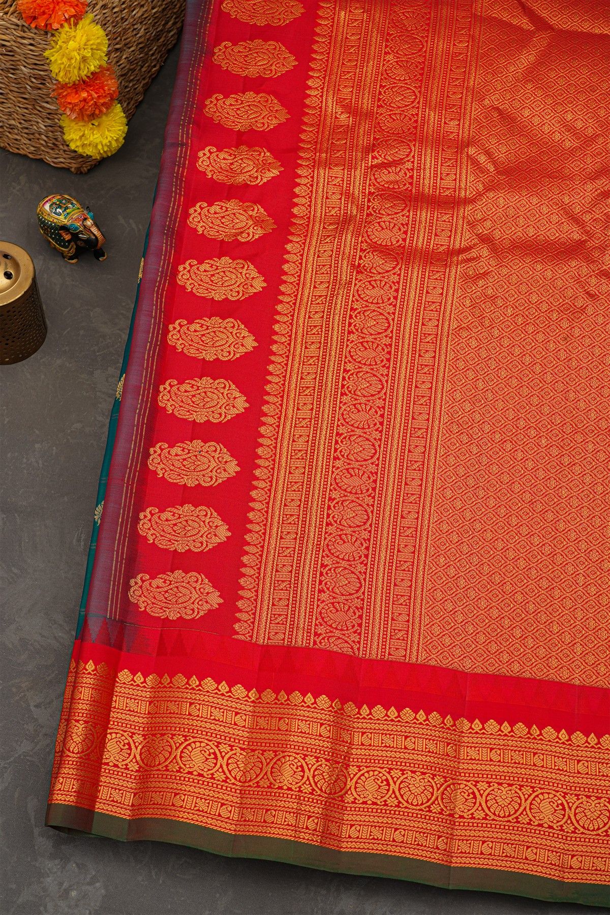 Gadwal Silk Teal Blue Saree
