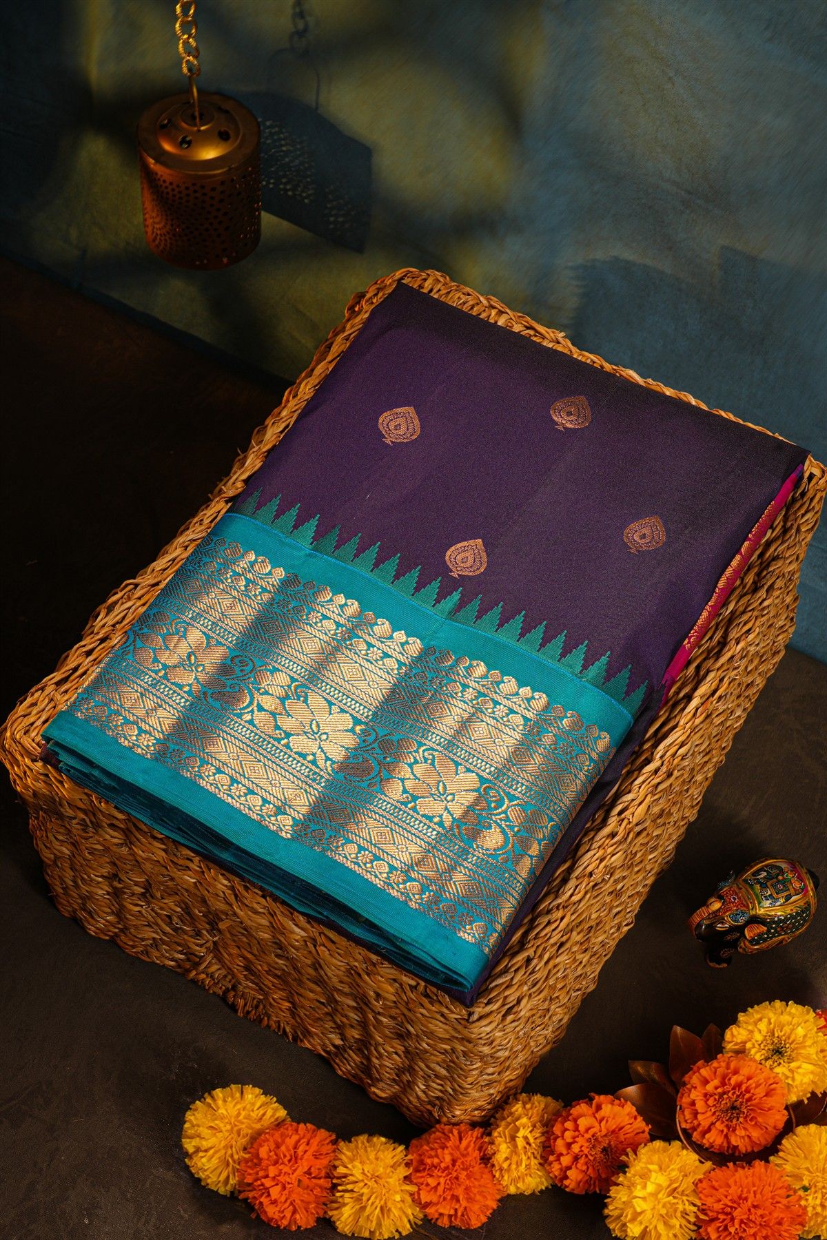 Gadwal Silk Navy Blue Saree
