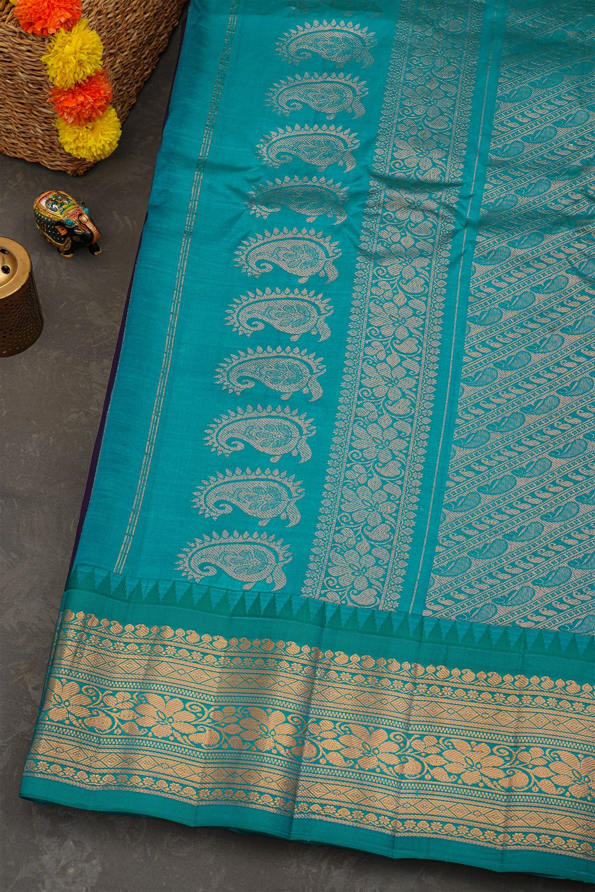 Gadwal Silk Navy Blue Saree