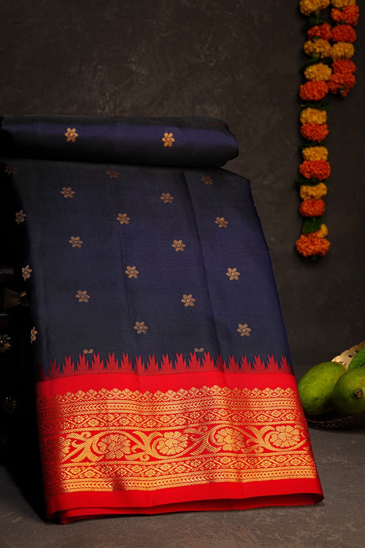 Gadwal Silk Navy Blue Saree