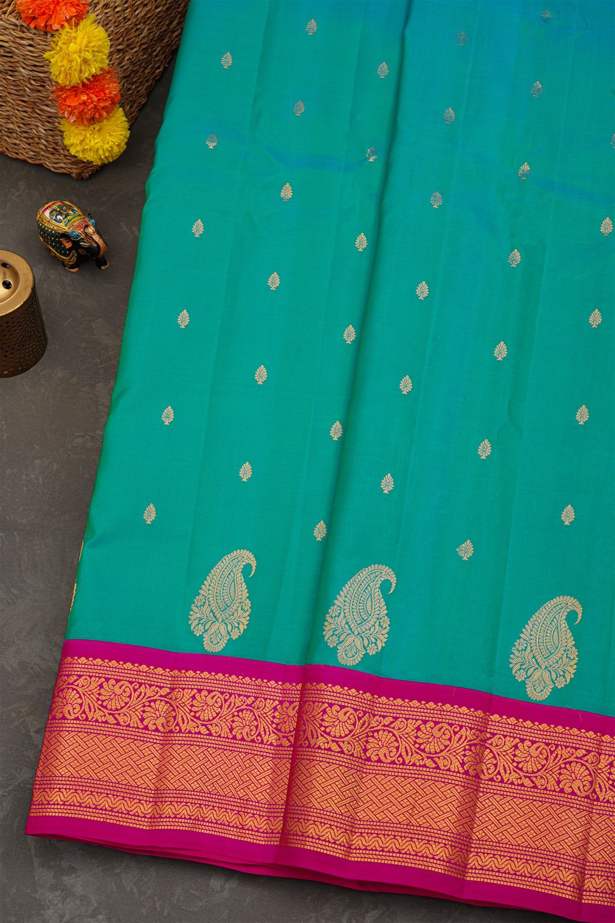 Gadwal Silk Sea Blue Saree