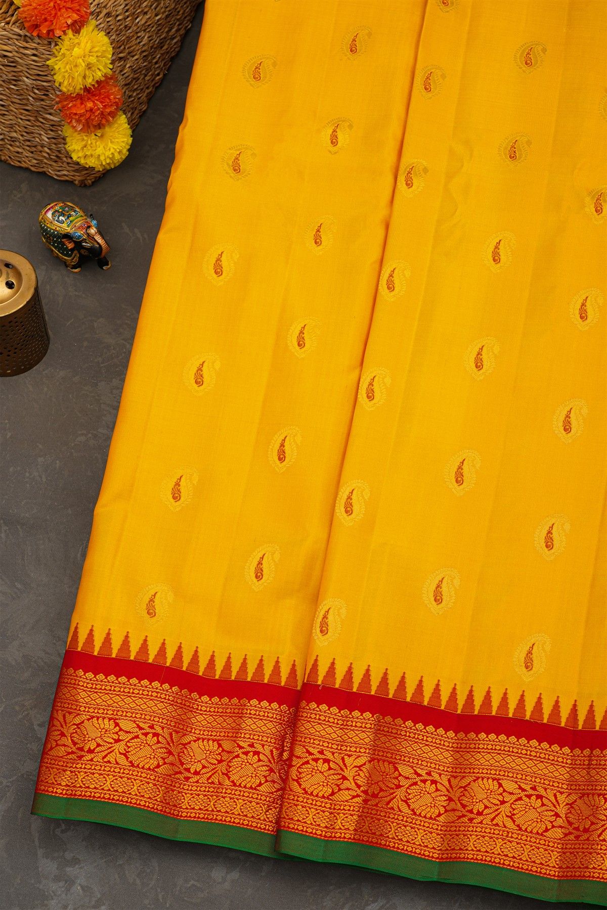 Gadwal Silk Gold Yellow Saree