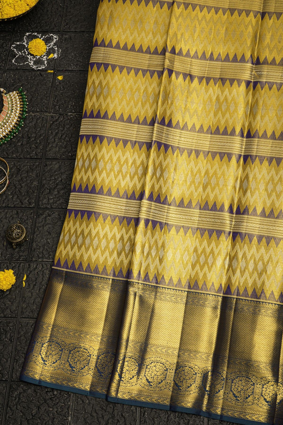 Kancheepuram Silk Gold Yellow Saree