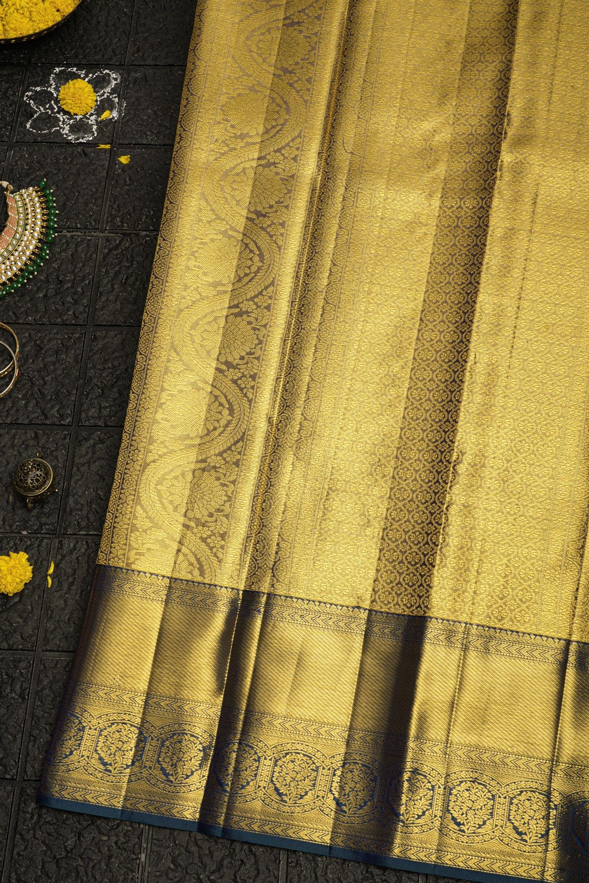 Kancheepuram Silk Gold Yellow Saree
