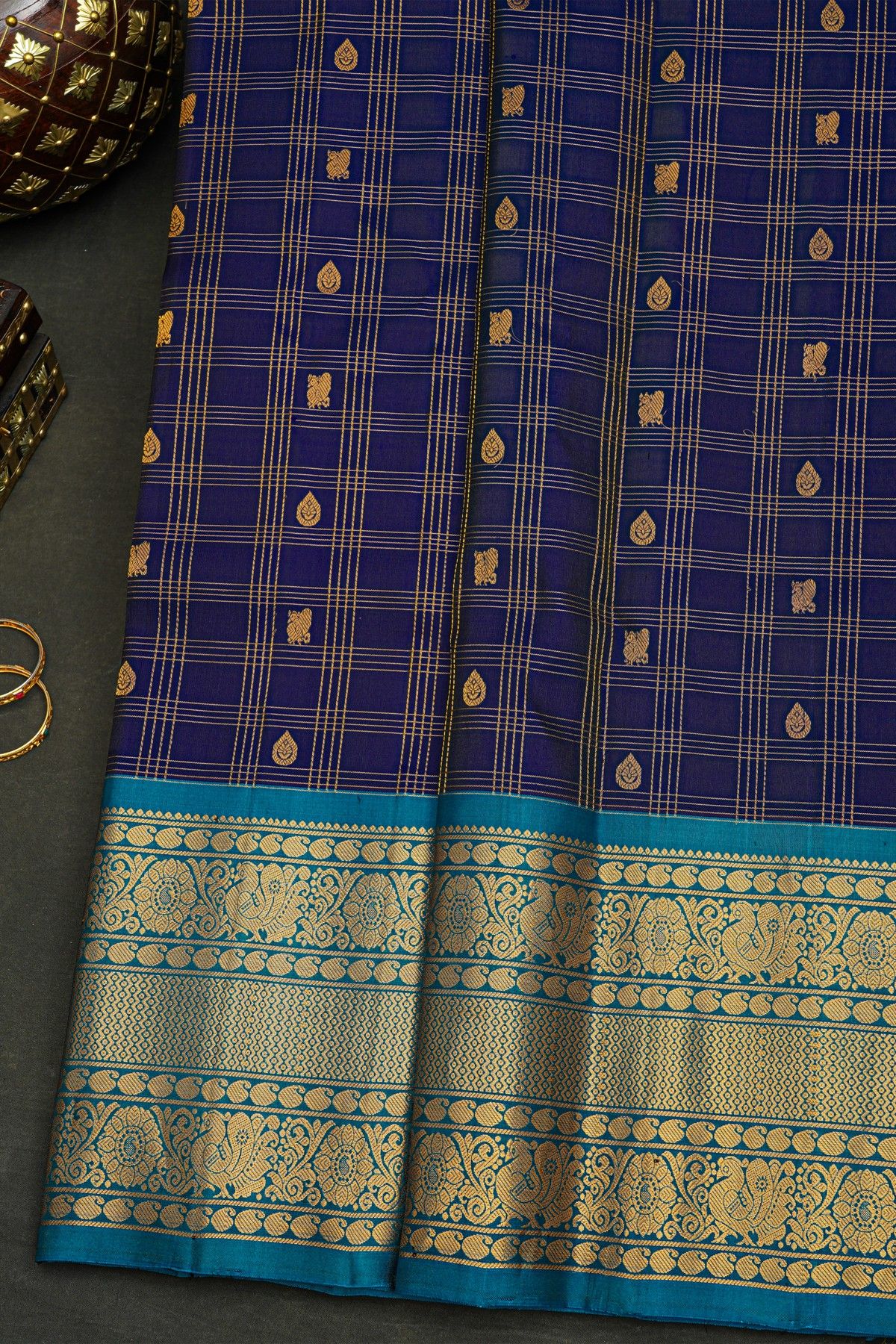 Gadwal Silk Navy Blue Saree