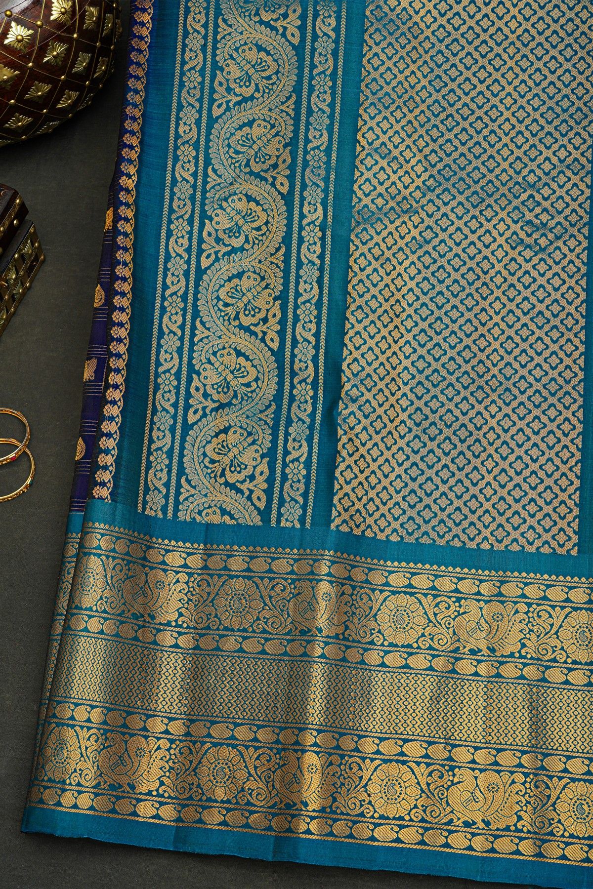 Gadwal Silk Navy Blue Saree
