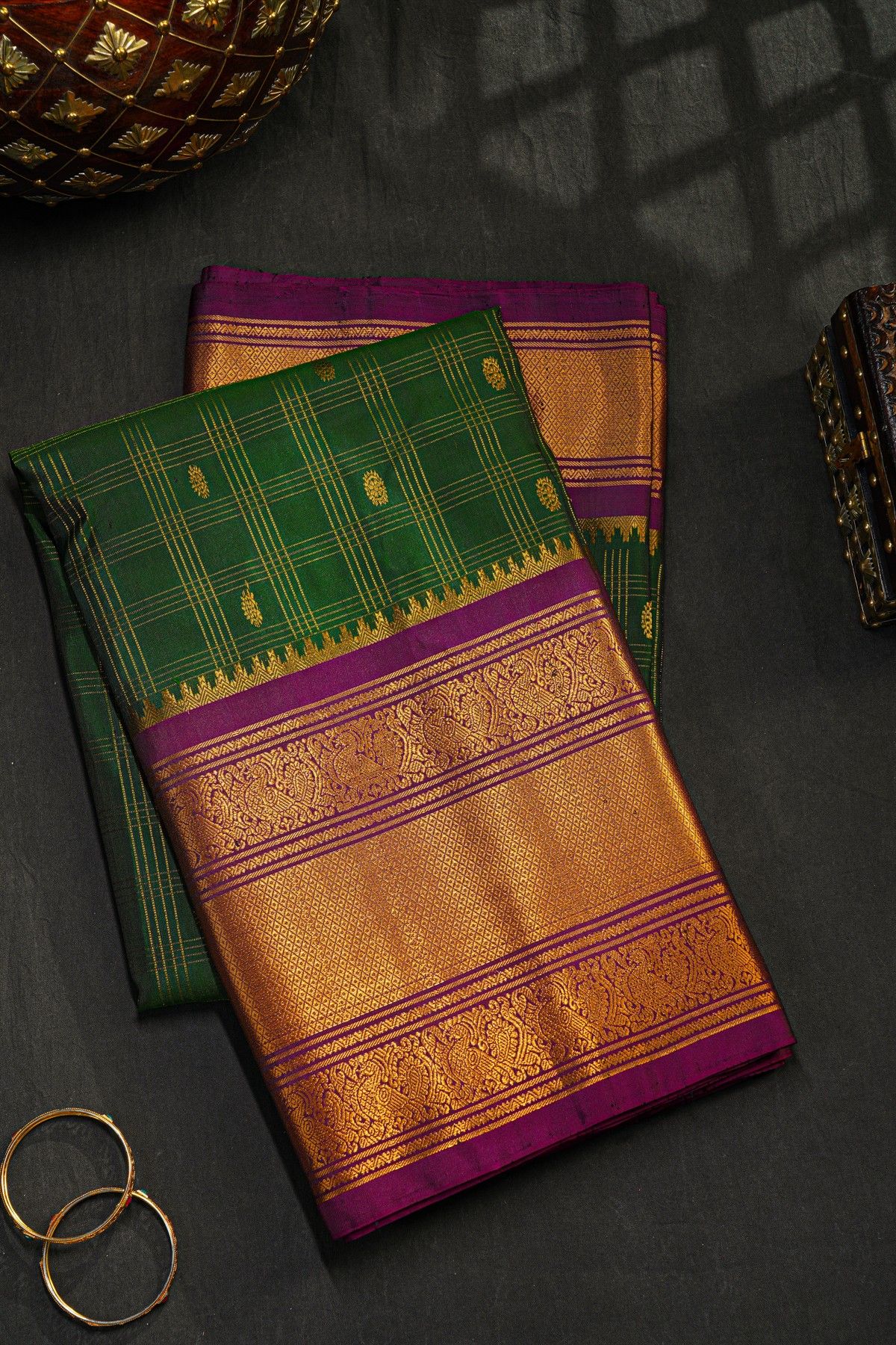 Gadwal Silk Bottle Green Saree