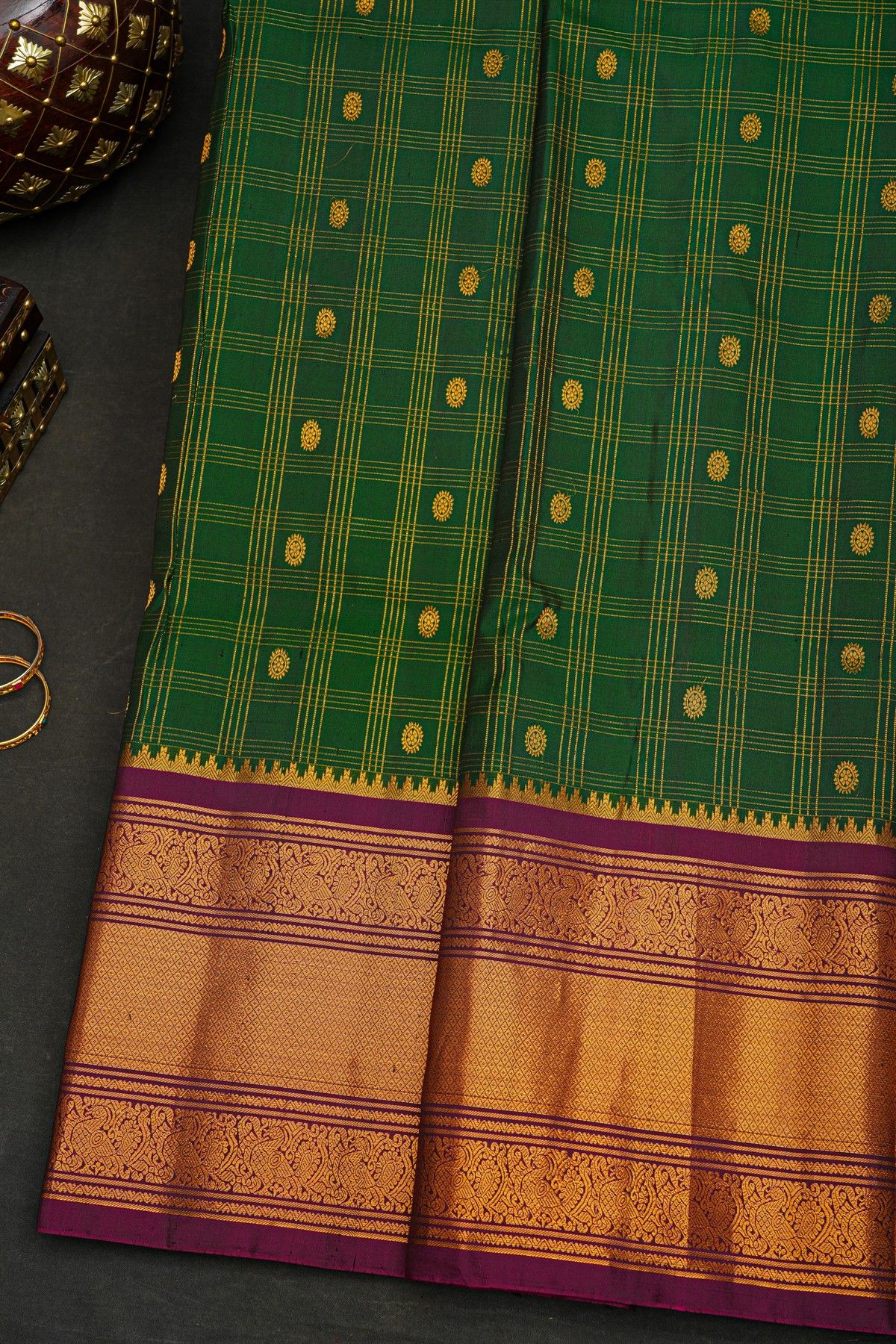 Gadwal Silk Bottle Green Saree