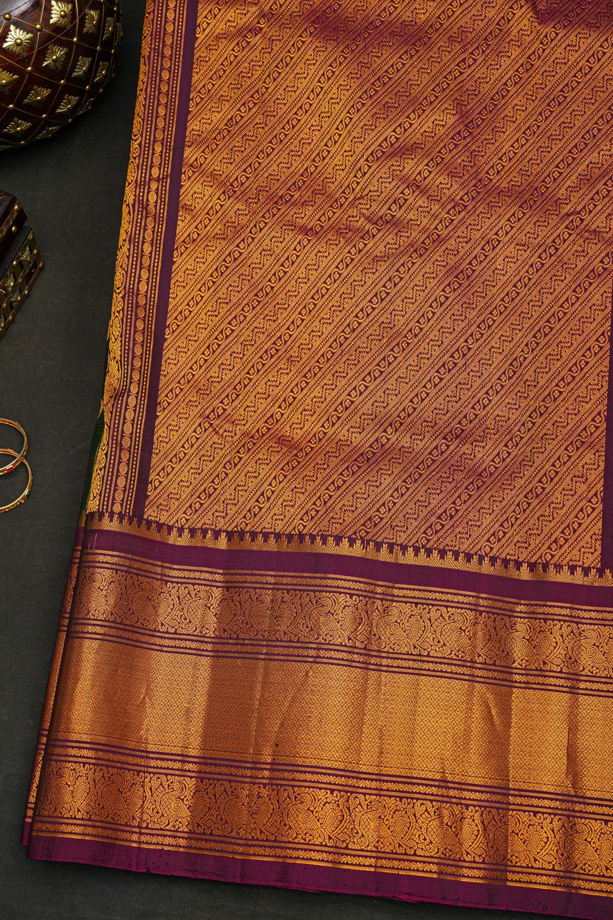 Gadwal Silk Bottle Green Saree