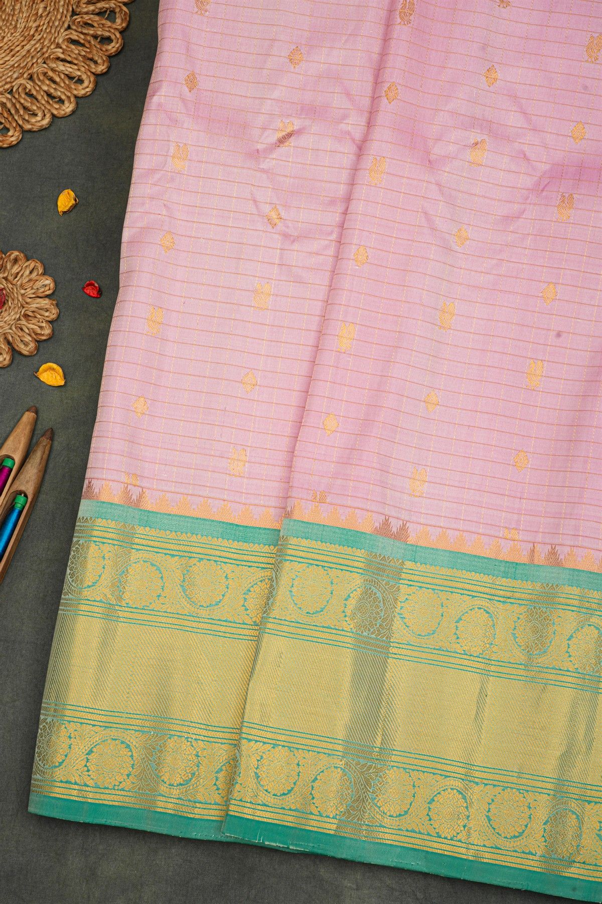 Gadwal Silk Baby Pink Saree