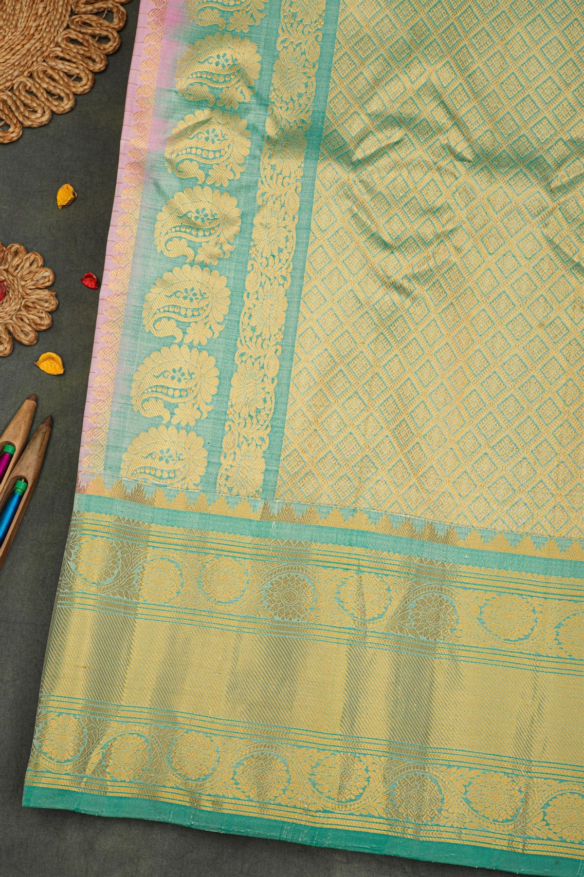 Gadwal Silk Baby Pink Saree