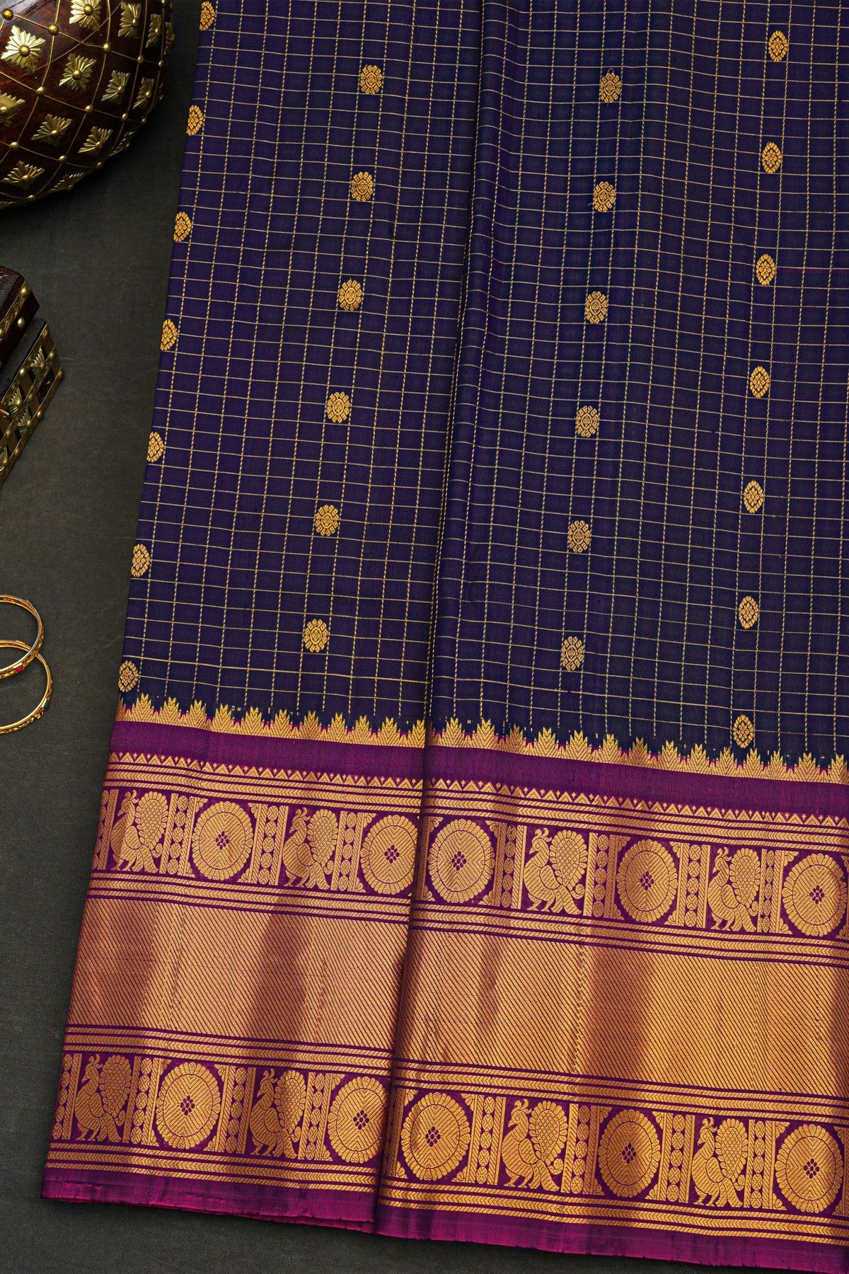Gadwal Silk Navy Blue Saree