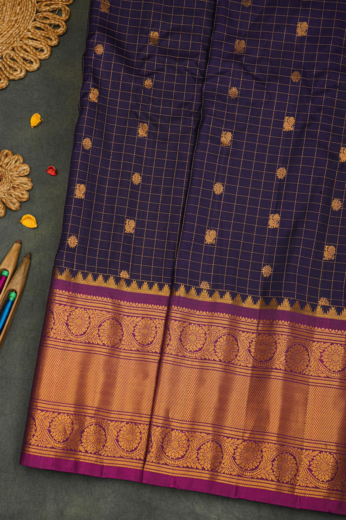 Gadwal Silk Navy Blue Saree