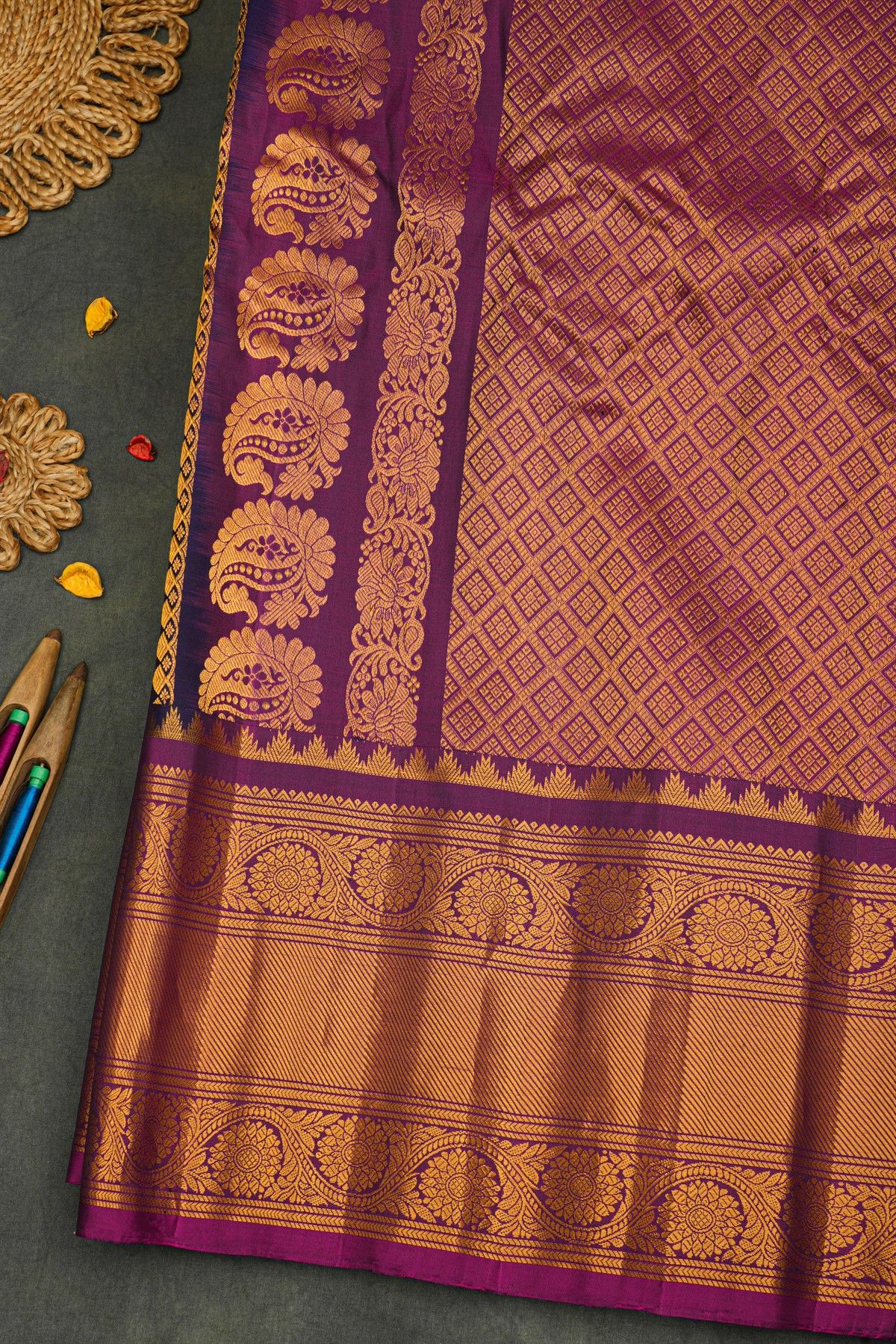Gadwal Silk Navy Blue Saree
