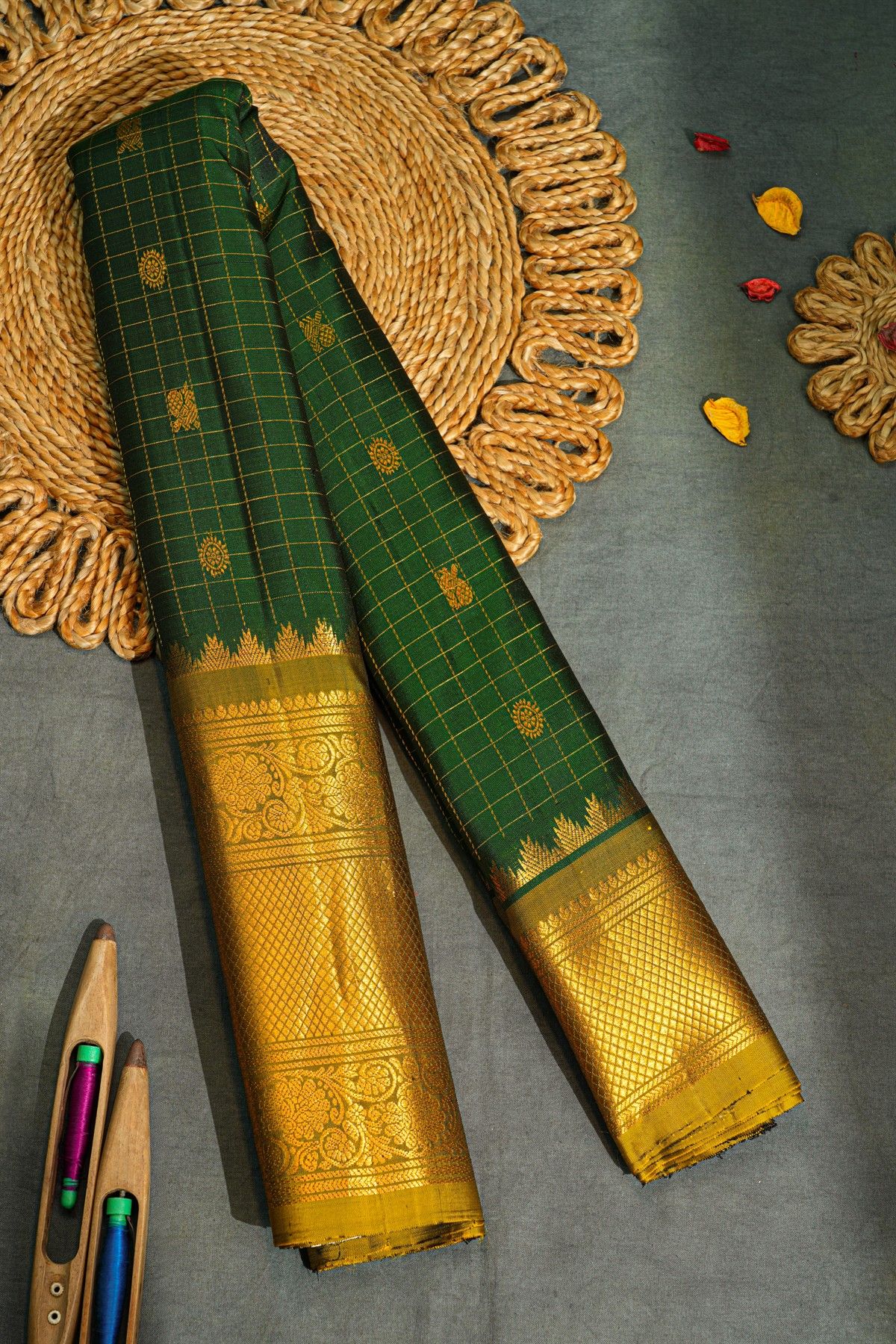 Gadwal Silk Bottle Green Saree