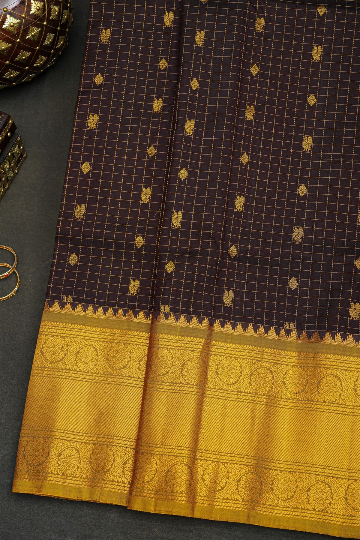 Gadwal Silk Dark Brown Saree