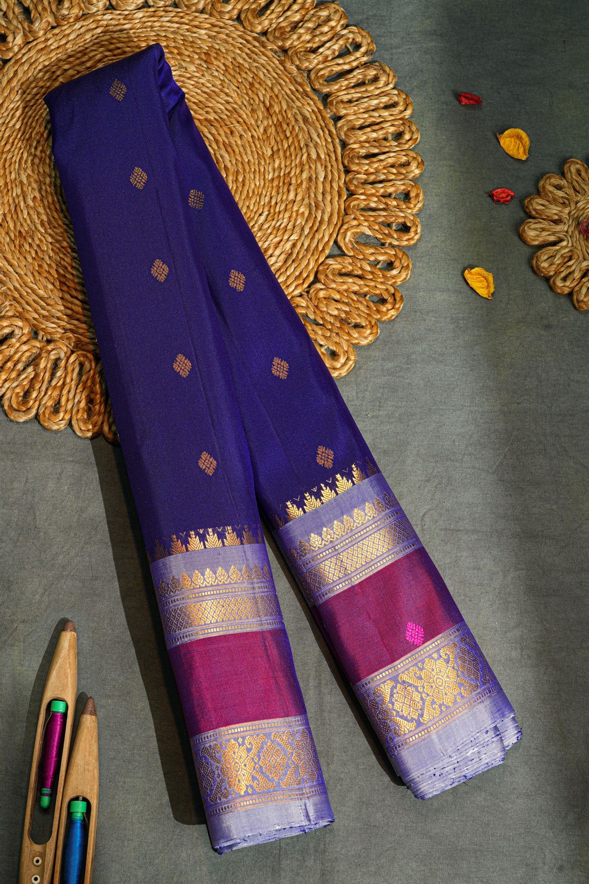 Gadwal Silk Navy Blue Saree