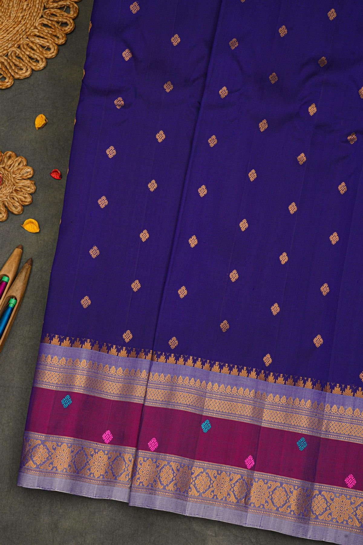 Gadwal Silk Navy Blue Saree