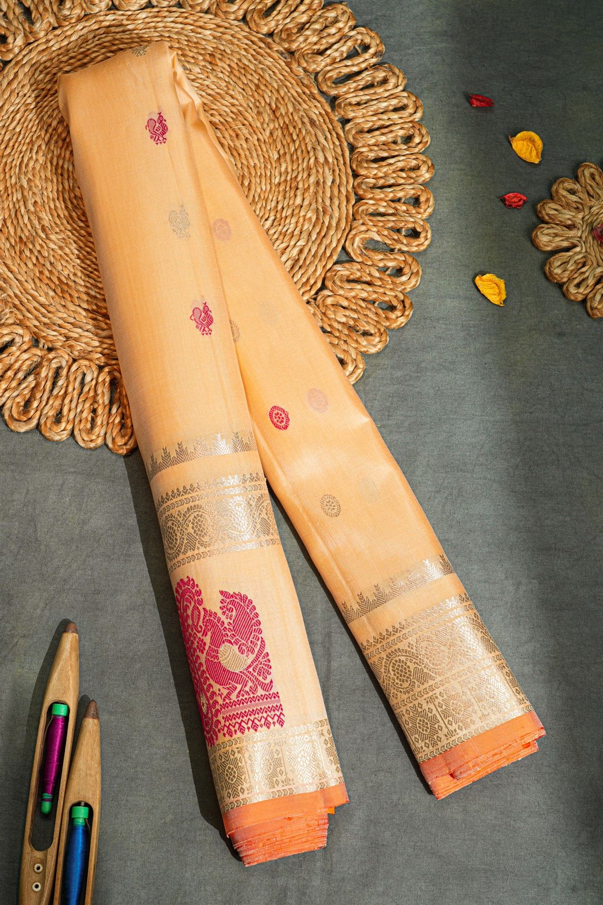 Gadwal Silk Peach Saree