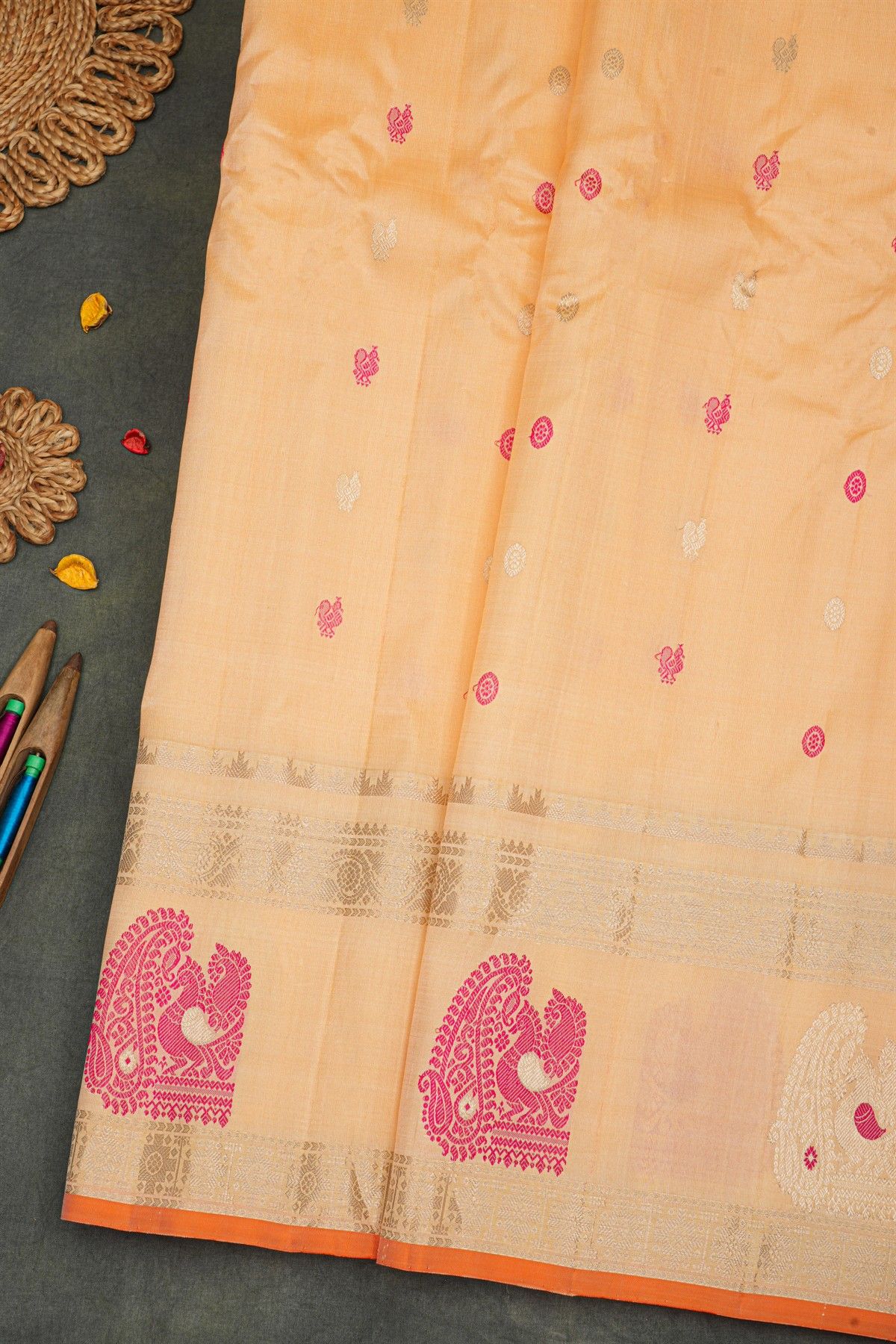 Gadwal Silk Peach Saree