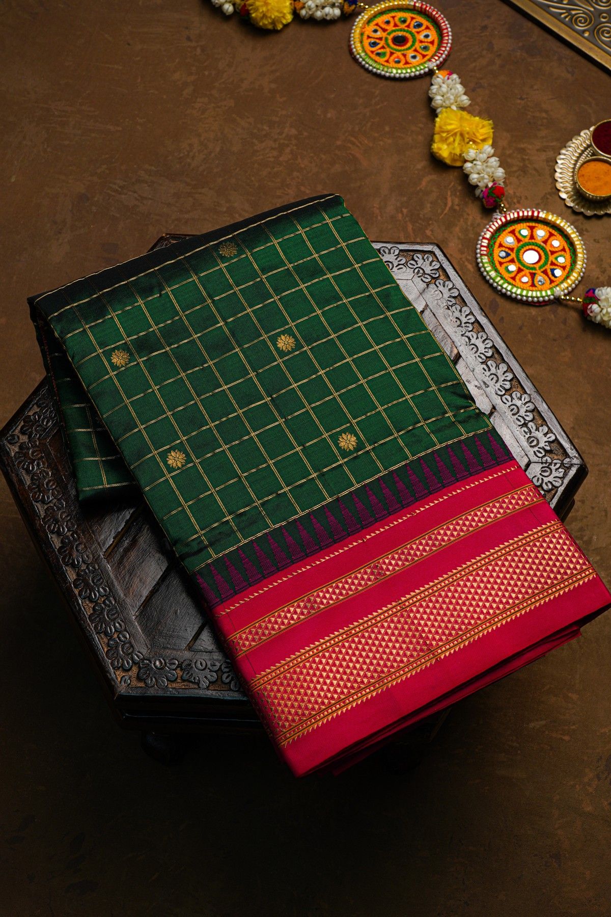 Narayanpet Silk Bottle Green Saree