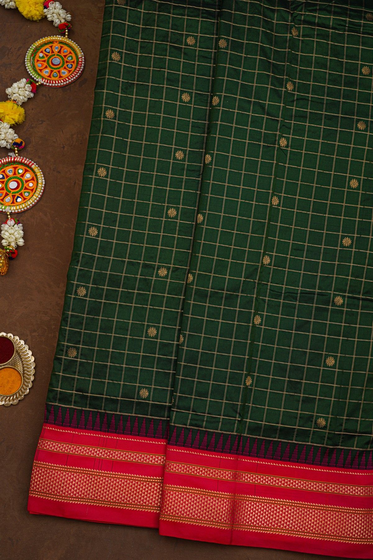 Narayanpet Silk Bottle Green Saree