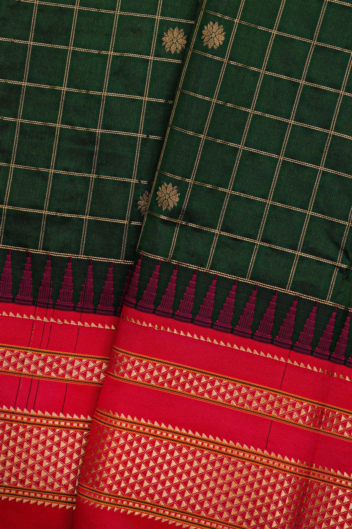 Narayanpet Silk Bottle Green Saree