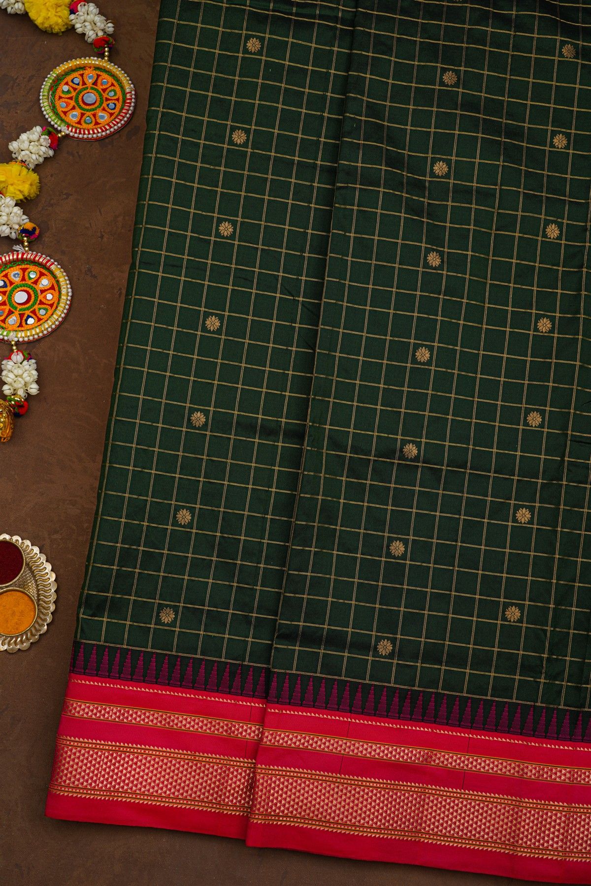 Narayanpet Silk Bottle Green Saree
