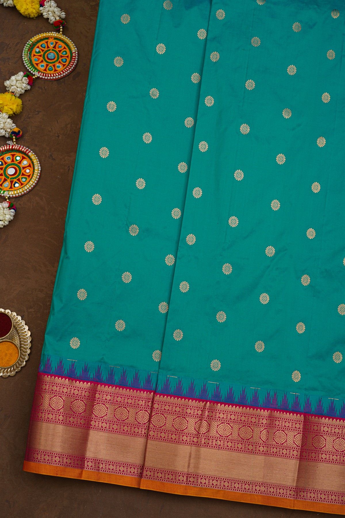Narayanpet Silk Rama Green Saree