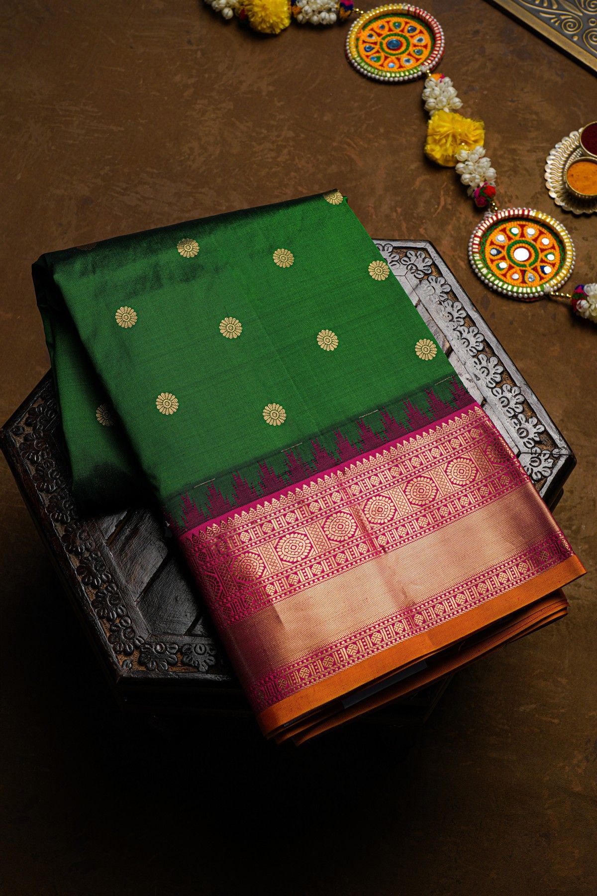 Narayanpet Silk Bottle Green Saree