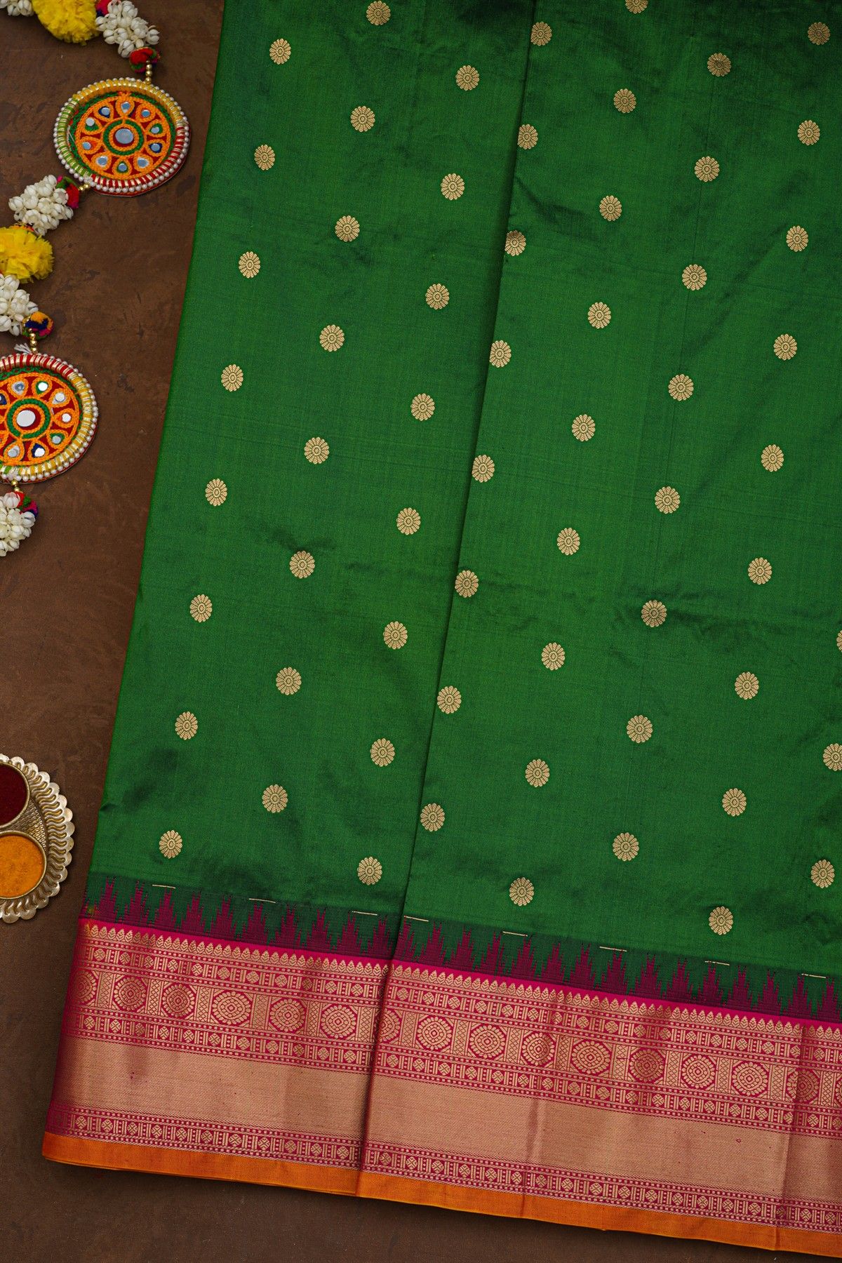 Narayanpet Silk Bottle Green Saree